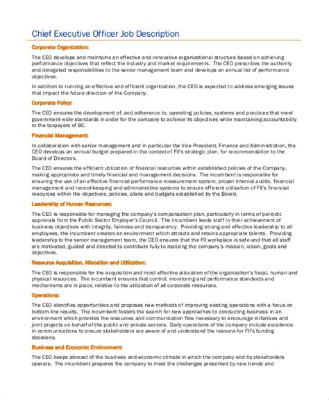 chief executive officer job description.
